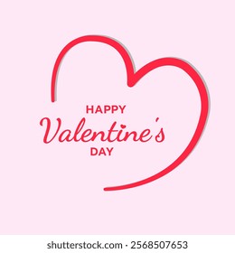 Happy valentine's day background flat line style on pink background, vector illustration