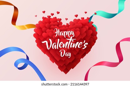 Happy Valentine's Day Background with Flying Hearts Balloons. Vector illustration