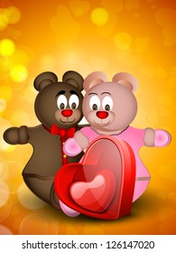 Happy Valentines Day background,, gift card or greeting card with two teddy bears in love,