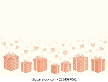 Happy Valentines day background with gift boxes pink hearts. Holiday greeting or invitation card. Romantic vector illustration Design pattern template