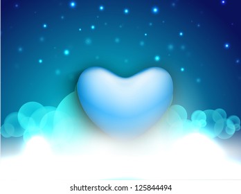 Happy Valentine's Day background with glossy heart shape in blue color, night background. EPS 10.