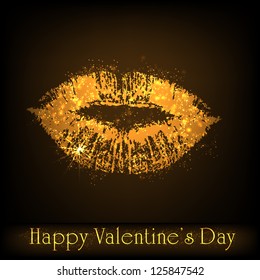 Happy Valentine's Day background, greeting card or gift card with lips on dark brown background. EPS 10.