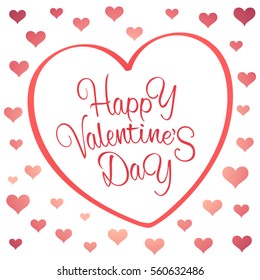 Happy Valentine's Day background with a greeting sign and outline of heart and a lot of small hearts
