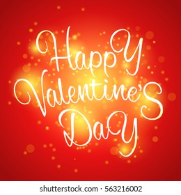 Happy Valentine's Day background with a greeting sign and glow  flying particles