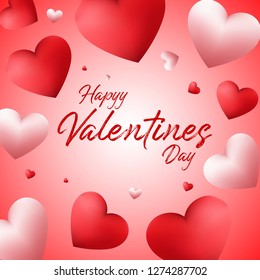 Happy Valentines Day background with heart shaped balloons