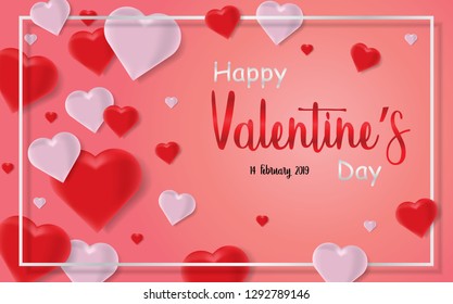 Happy Valentines Day background with Heart Vector illustration, Poster, Brochure, Template