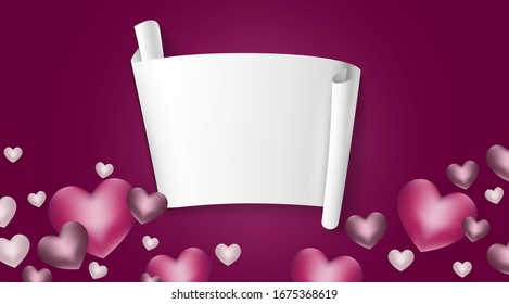 Happy Valentine's day background with heart and present composition for a trendy banner, poster or greeting card