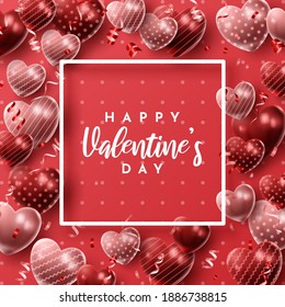 Happy Valentine's day background with heart balloon and present composition for banner, poster or greeting card. vector illustration