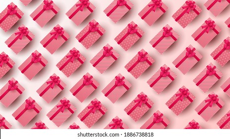 Happy Valentine's day background with heart balloon and present composition for banner, poster or greeting card. vector illustration