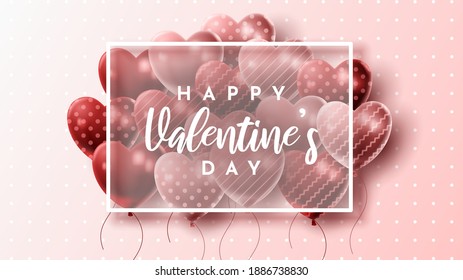 Happy Valentine's day background with heart balloon and present composition for banner, poster or greeting card. vector illustration
