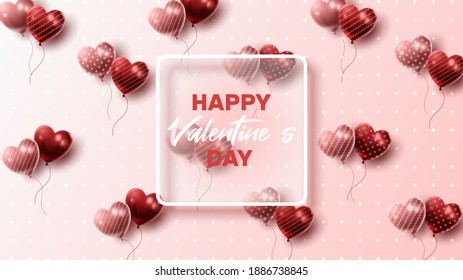 Happy Valentine's day background with heart balloon and present composition for banner, poster or greeting card. vector illustration