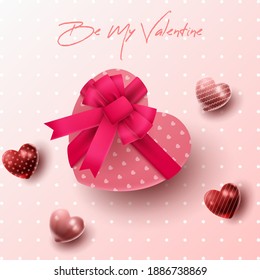 Happy Valentine's day background with heart balloon and present composition for banner, poster or greeting card. vector illustration
