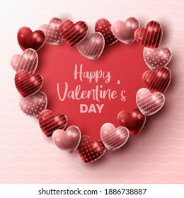 Happy Valentine's day background with heart balloon and present composition for banner, poster or greeting card. vector illustration
