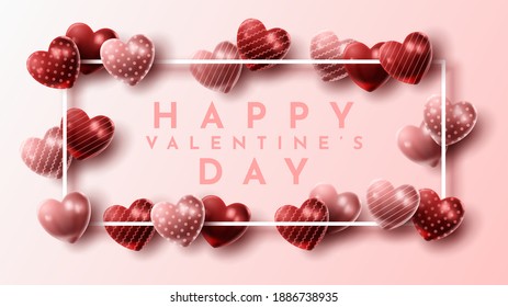 Happy Valentine's day background with heart balloon and present composition for banner, poster or greeting card. vector illustration