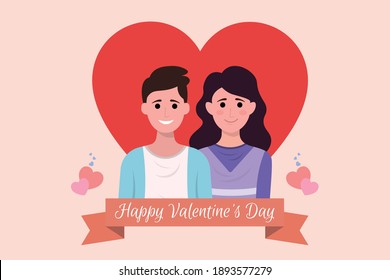 Happy Valentine's day background with heart composition for a trendy banner, poster or greeting card.vector illustration of a couple in love.