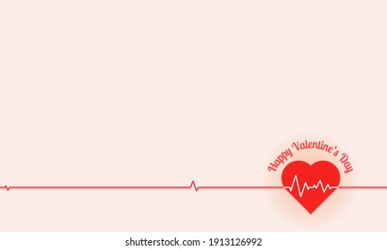 Happy valentines day background with heart beat line.