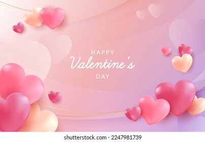 Happy Valentine's Day Background with heart on pastel pink purple background. Promotion and shopping template for love and valentine's day concept.