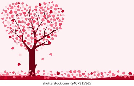 Happy Valentine's day background with a heart shaped tree. Vector Illustration. 