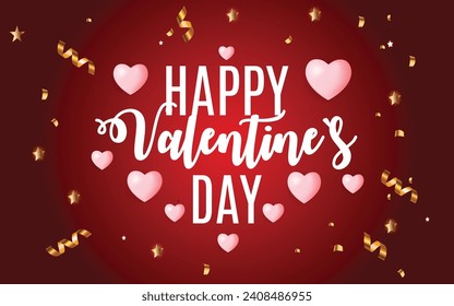 Happy Valentines Day background with heart pattern and typography of happy valentines day text. Wallpaper, wishes, greetings, card flyers, invitation, posters, brochure, banners. Vector illustration. 