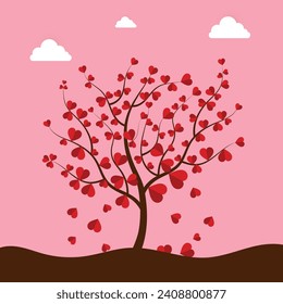 Happy Valentine's day background with a heart shaped tree. Vector Illustration.