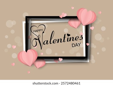 happy valentines day . Valentines day background with heart shapes and stacked white frames Free Vector