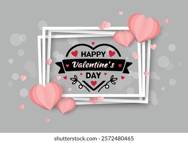 happy valentines day . Valentines day background with heart shapes and stacked white frames Free Vector