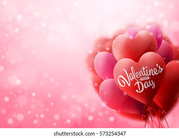 Happy Valentine's Day Background with Heart Balloons.Love and Valentine's Day concept.Vector illustration EPS 10