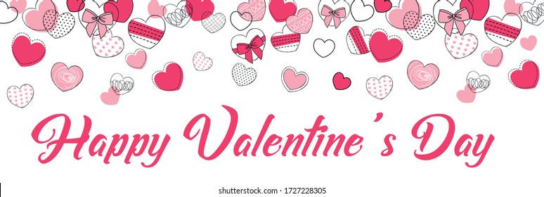 Happy Valentines Day. Background with Hearts and beautiful Lettering. Vector Illustration.
