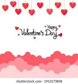 Happy Valentines Day background with hearts and clouds.