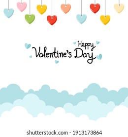 Happy Valentines Day background with hearts and clouds.