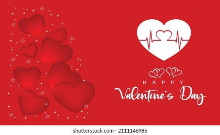 Happy Valentine's Day Background With Hearts On Red Gradient Background.