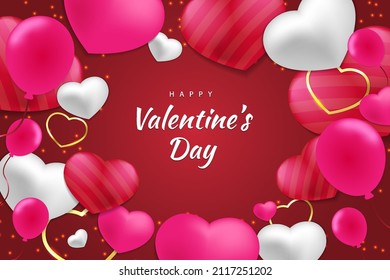 Happy valentine's day background hearts and element with red and pink and white color