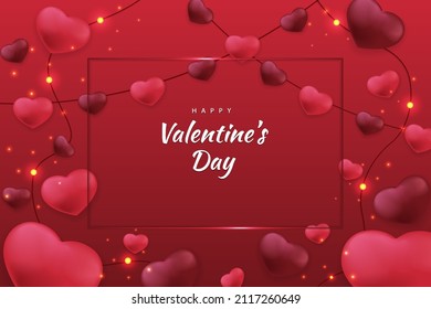 Happy valentine's day background hearts and element with red color