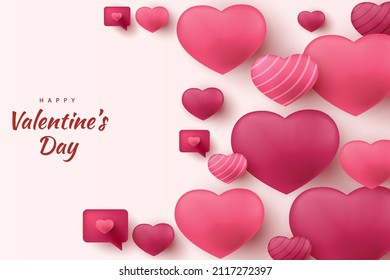 Happy valentine's day background hearts and element with red and pink and white color