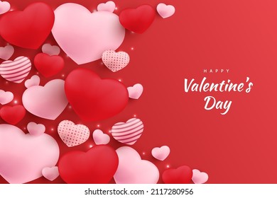 Happy valentine's day background hearts and element with red and pink color