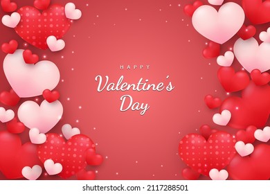 Happy valentine's day background hearts and element with red and pink color