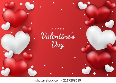 Happy valentine's day background hearts and element with red and white color