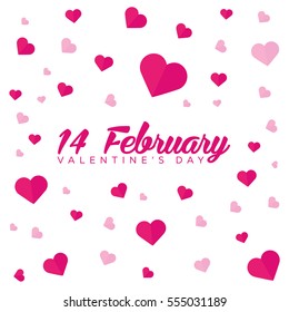 Happy Valentines Day. Background with hearts. Vector flat illustration