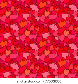Happy Valentine's day background with hearts in red. Vector seamless pattern with pile of red  hearts 