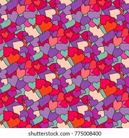  Happy Valentine's day background with hearts in red. Vector seamless pattern with pile of colorful hearts 