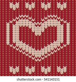 Happy valentines day background with knitted heart, vector illustration