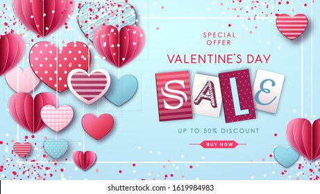 Happy Valentines day background with love hearts. Valentines day sale poster