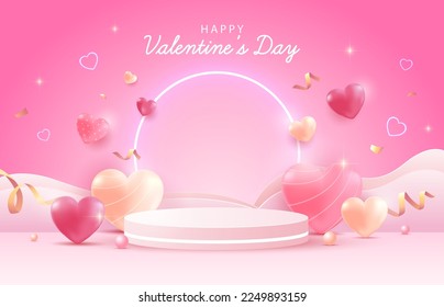 Happy Valentine's Day Background and love  podium gradient pink background  Promotion   shopping template for love   valentine's day concept 