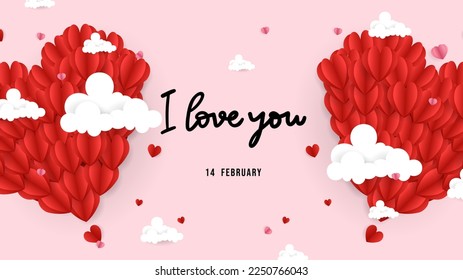 Happy Valentine's Day Background with i love you handwritten and heart on pink background ,for February 14, Vector illustration EPS 10