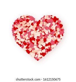 Happy Valentines Day background, paper red, pink and white orange hearts confetti. Vector illustration.