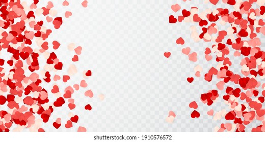 Happy Valentines Day background, paper red, pink and white orange hearts confetti. Vector illustration.