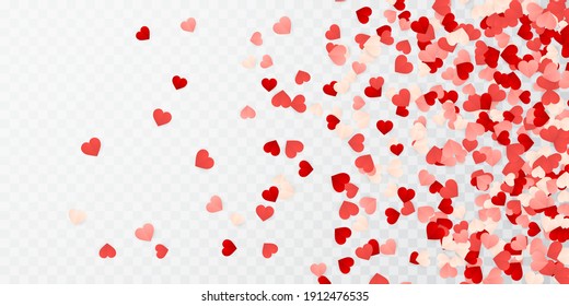 Happy Valentines Day background, paper red, pink and white hearts confetti. Vector illustration.