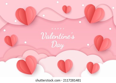 Happy valentine's day background paper cut hearts style and element with red and pink color