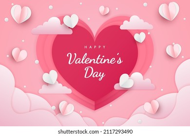 Happy valentine's day background paper cut hearts style and element with red and pink color