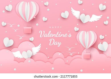 Happy valentine's day background with paper cut style